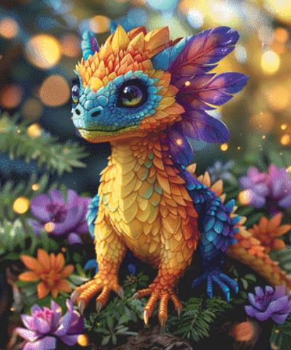 Rainbow Feathered Dragon counted cross stitch pattern by Serr.Kai A Quill & Ink