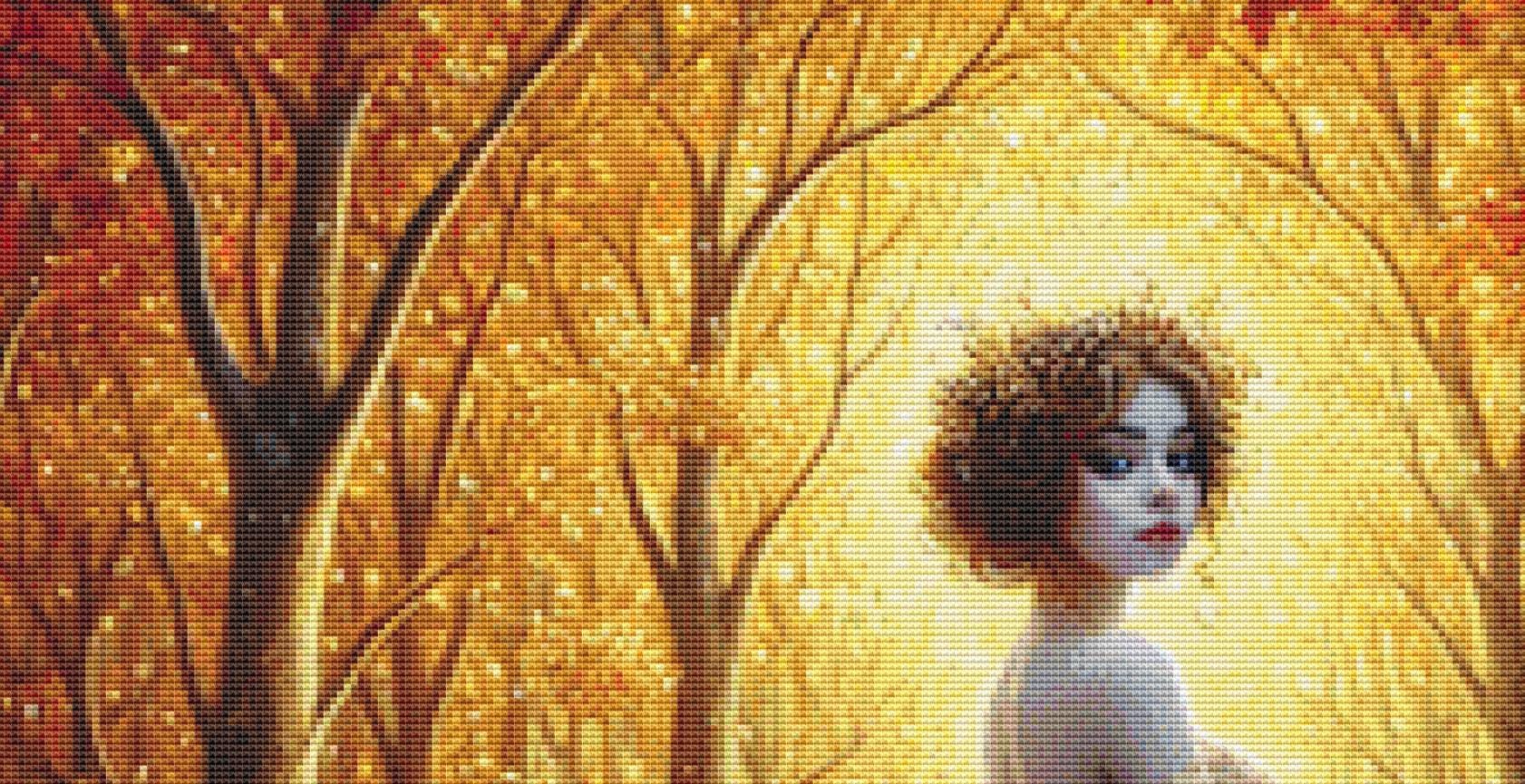 Fall Princess counted cross stitch pattern by Mystic Vision Gallery