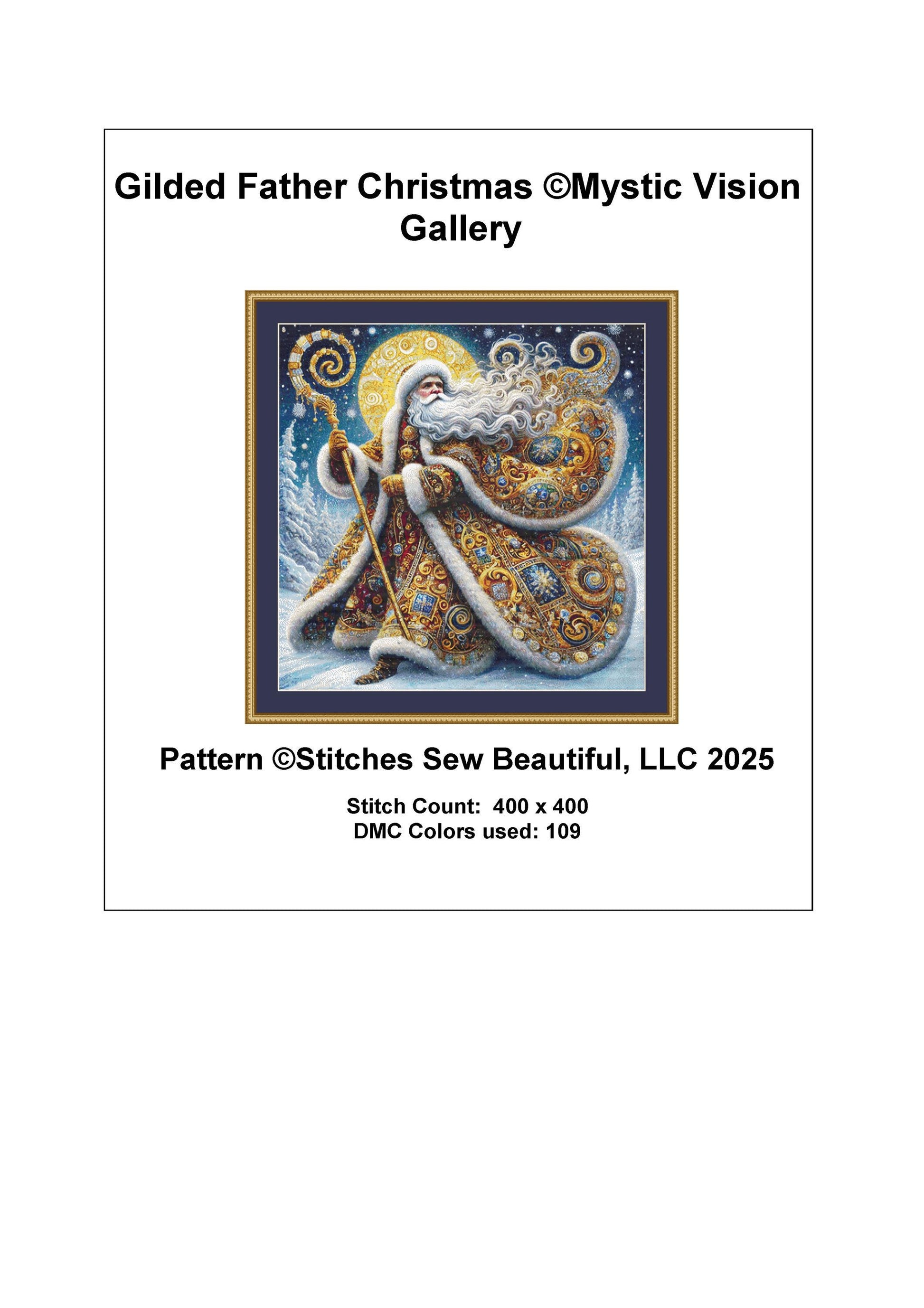 Gilded Father Christmas counted cross stitch pattern by Mystic Vision Gallery