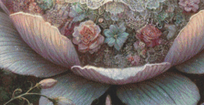 Thumbelina in Bloom counted cross stitch pattern by Mystic Vision Gallery