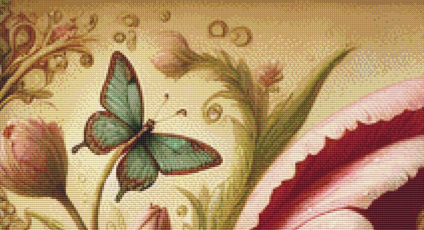 Thumbelina in Blooming Tulip counted cross stitch pattern by Mystic Vision Gallery