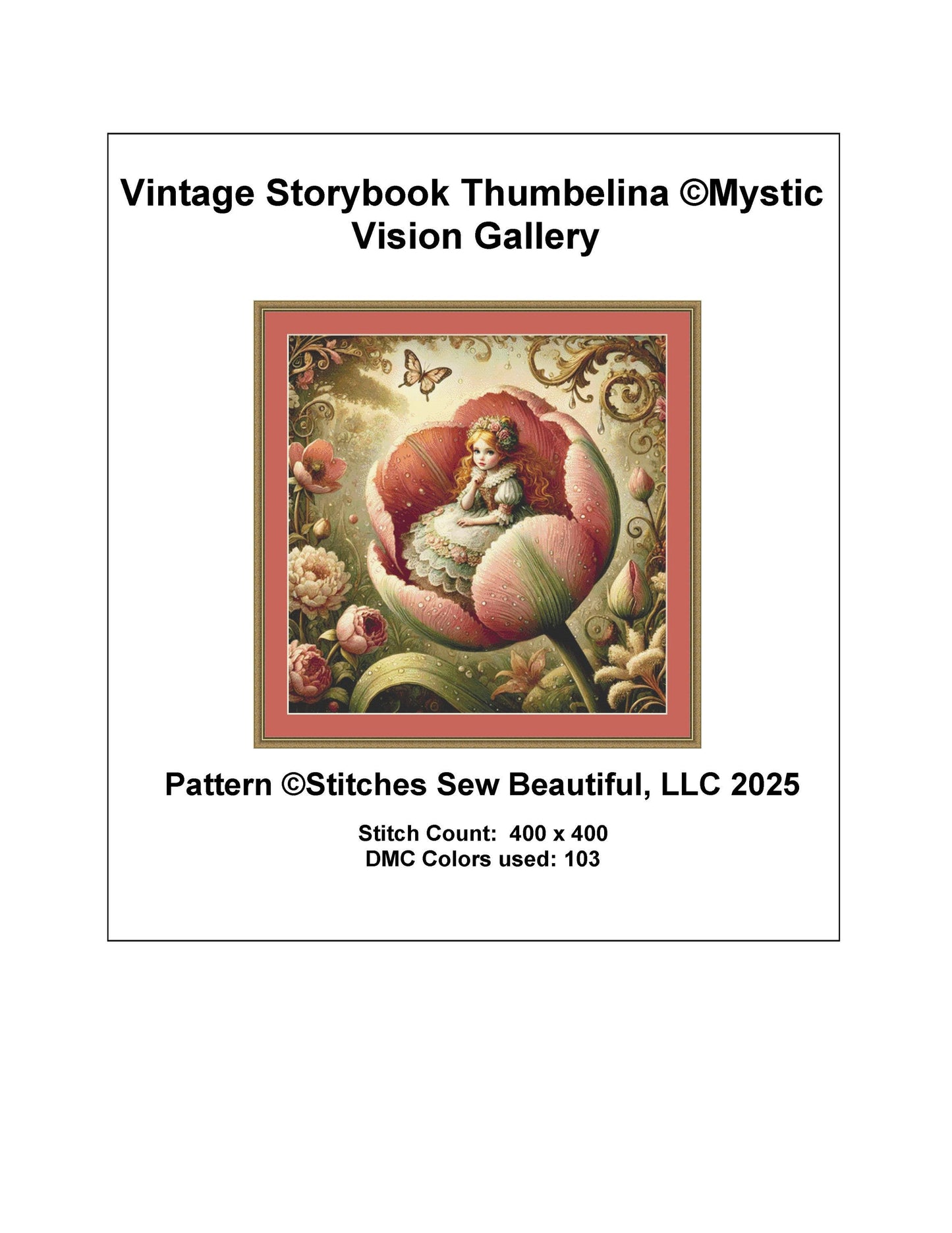 Vintage Storybook Thumbelina counted cross stitch pattern by Mystic Vision Gallery