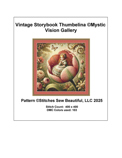 Vintage Storybook Thumbelina counted cross stitch pattern by Mystic Vision Gallery