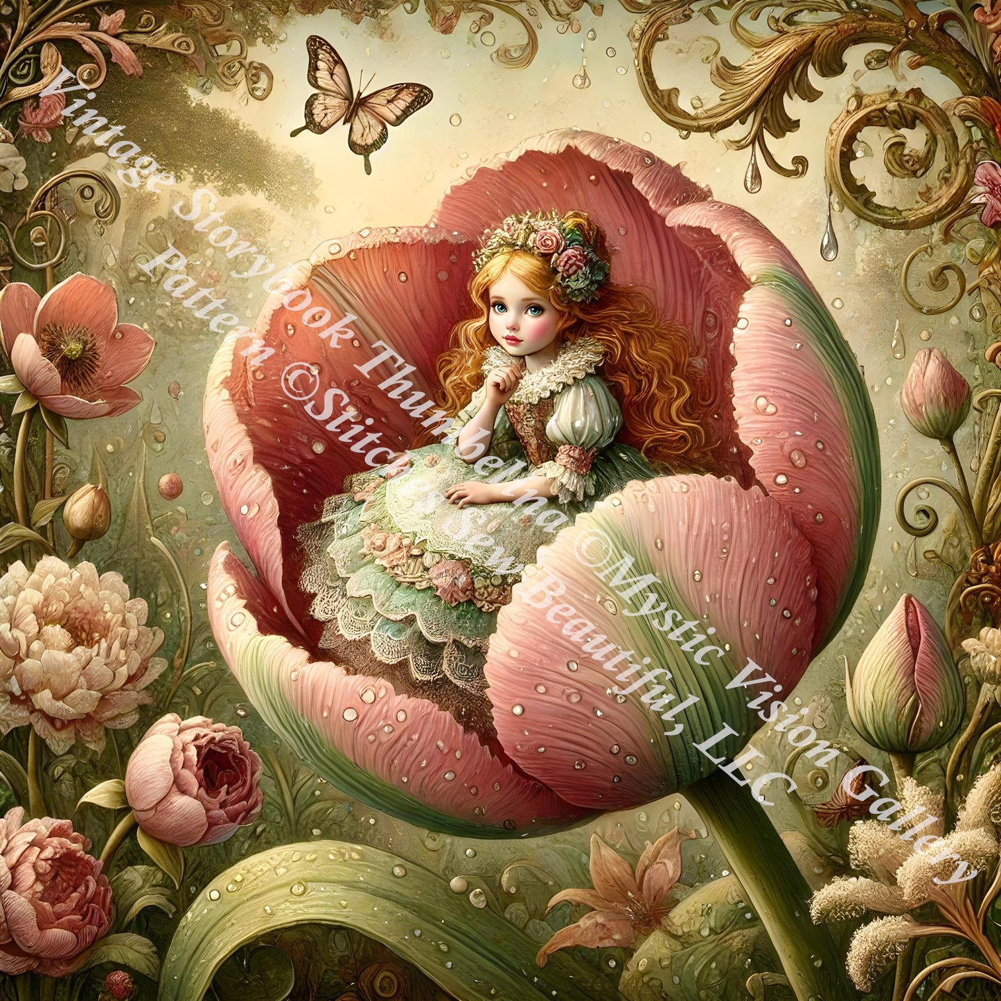 Vintage Storybook Thumbelina counted cross stitch pattern by Mystic Vision Gallery