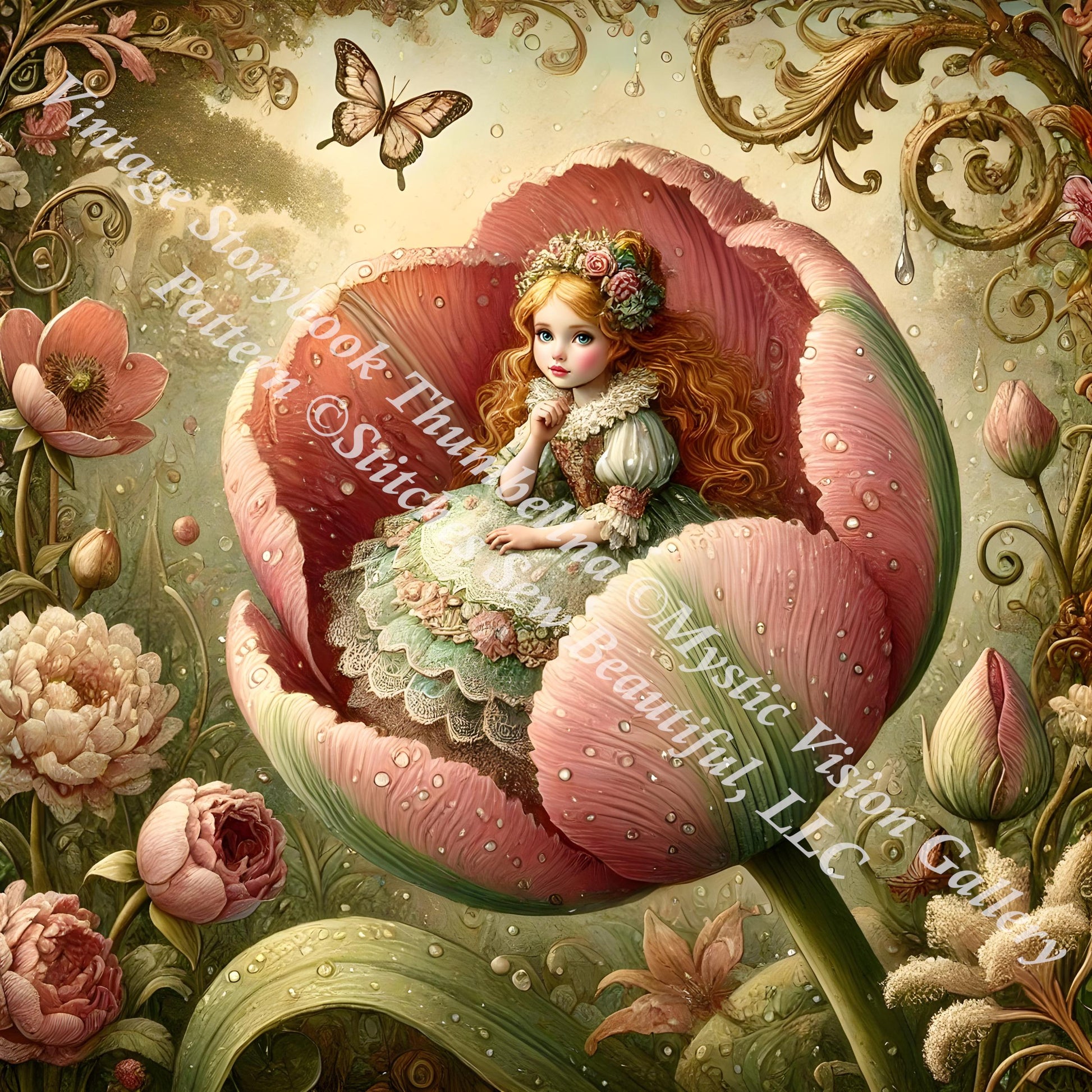 Vintage Storybook Thumbelina counted cross stitch pattern by Mystic Vision Gallery
