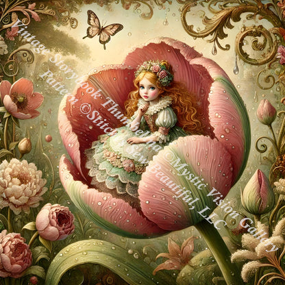 Vintage Storybook Thumbelina counted cross stitch pattern by Mystic Vision Gallery