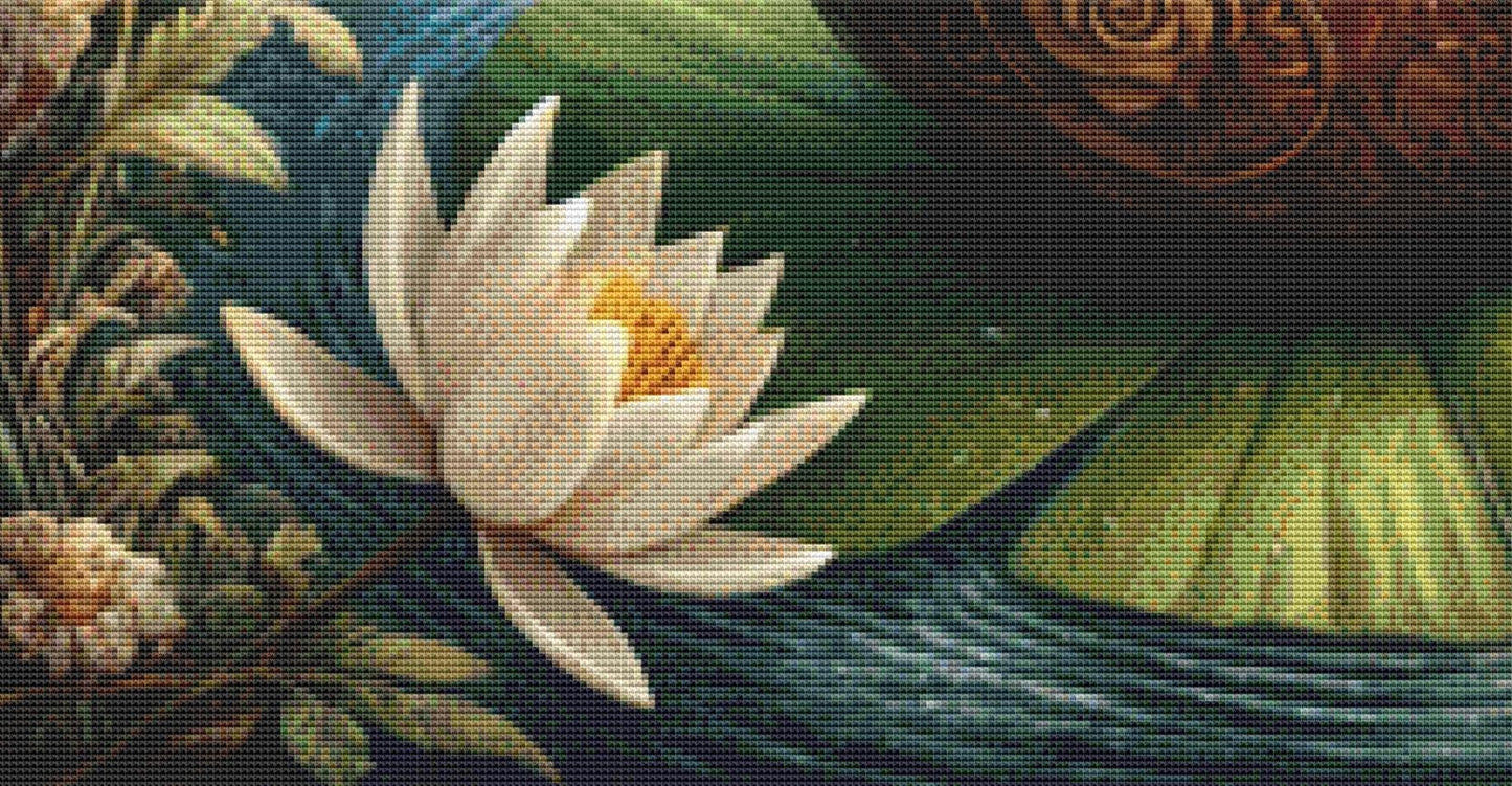 Thumbelina Asleep in a Walnut counted cross stitch pattern by Mystic Vision Gallery