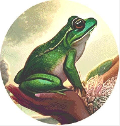 Frog Princess Portrait (Cropped Round) counted cross stitch pattern by Mystic Vision Gallery