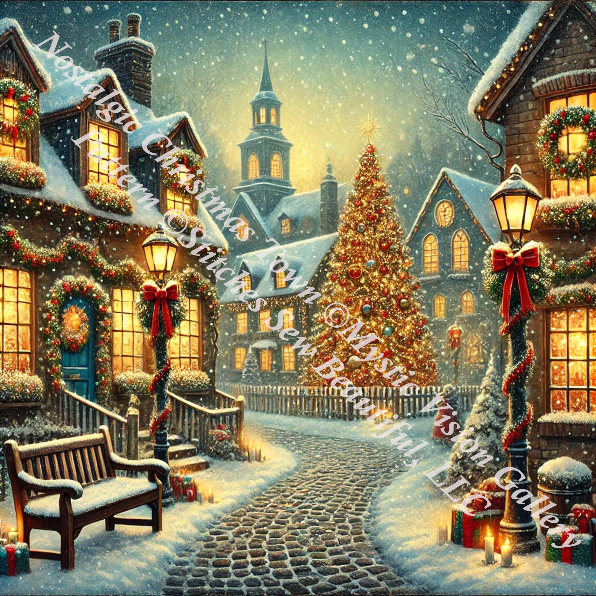 Nostalgic Christmas Town (Max Size/Color) counted cross stitch pattern by Mystic Vision Gallery