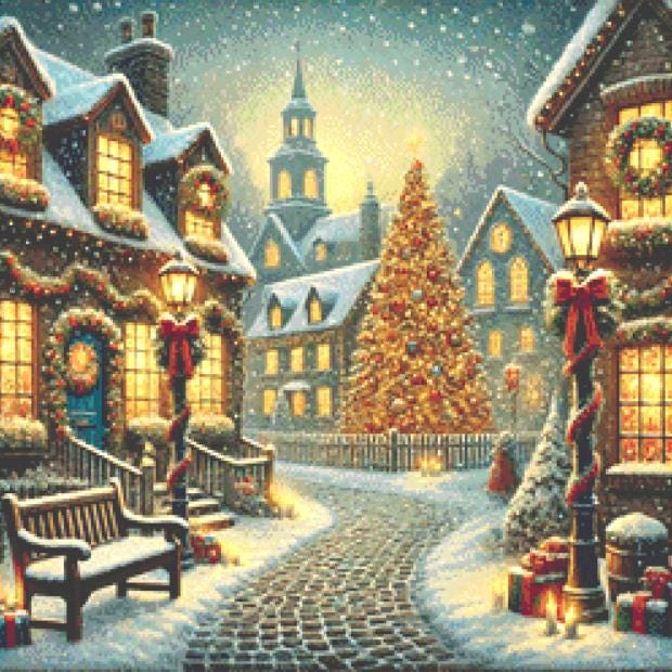 Nostalgic Christmas Town (Small) counted cross stitch pattern by Mystic Vision Gallery