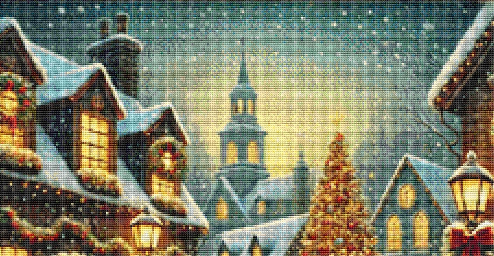 Nostalgic Christmas Town (Small) counted cross stitch pattern by Mystic Vision Gallery