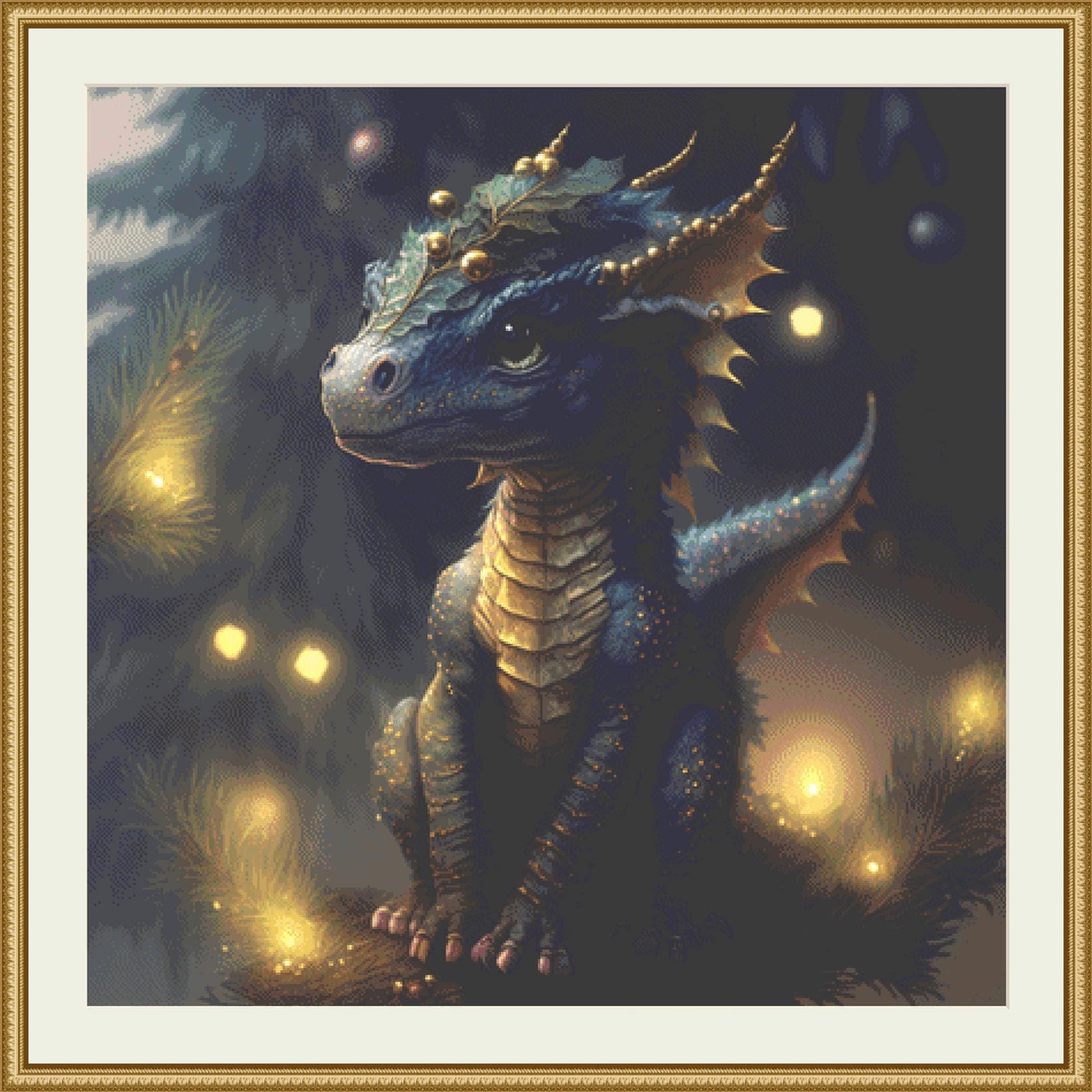 Cute Christmasy Dragon counted cross stitch pattern by Serr.Kai A Quill & Ink