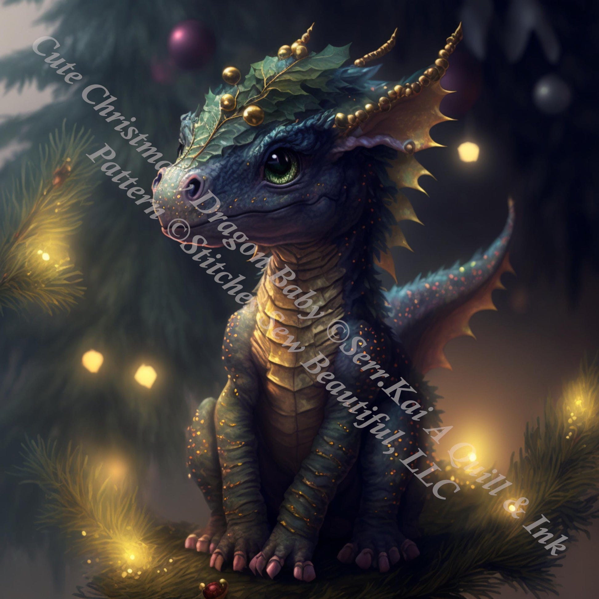 Cute Christmasy Dragon counted cross stitch pattern by Serr.Kai A Quill & Ink