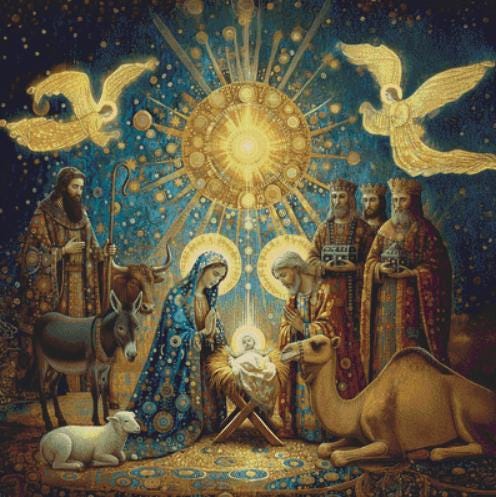Holy Night Nativity counted cross stitch pattern by Mystic Vision Gallery