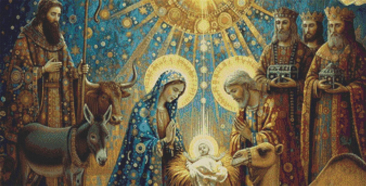 Holy Night Nativity counted cross stitch pattern by Mystic Vision Gallery