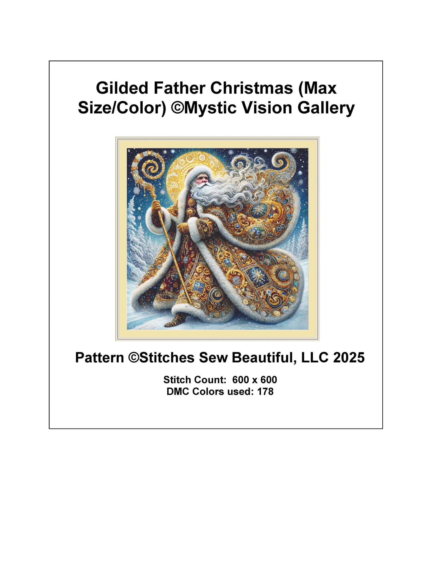 Gilded Father Christmas (Max Size/Color) counted cross stitch pattern by Mystic Vision Gallery