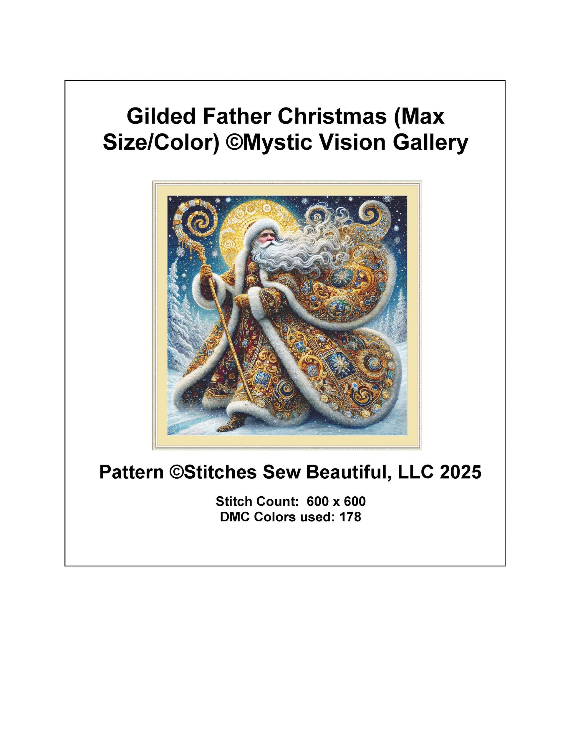 Gilded Father Christmas (Max Size/Color) counted cross stitch pattern by Mystic Vision Gallery
