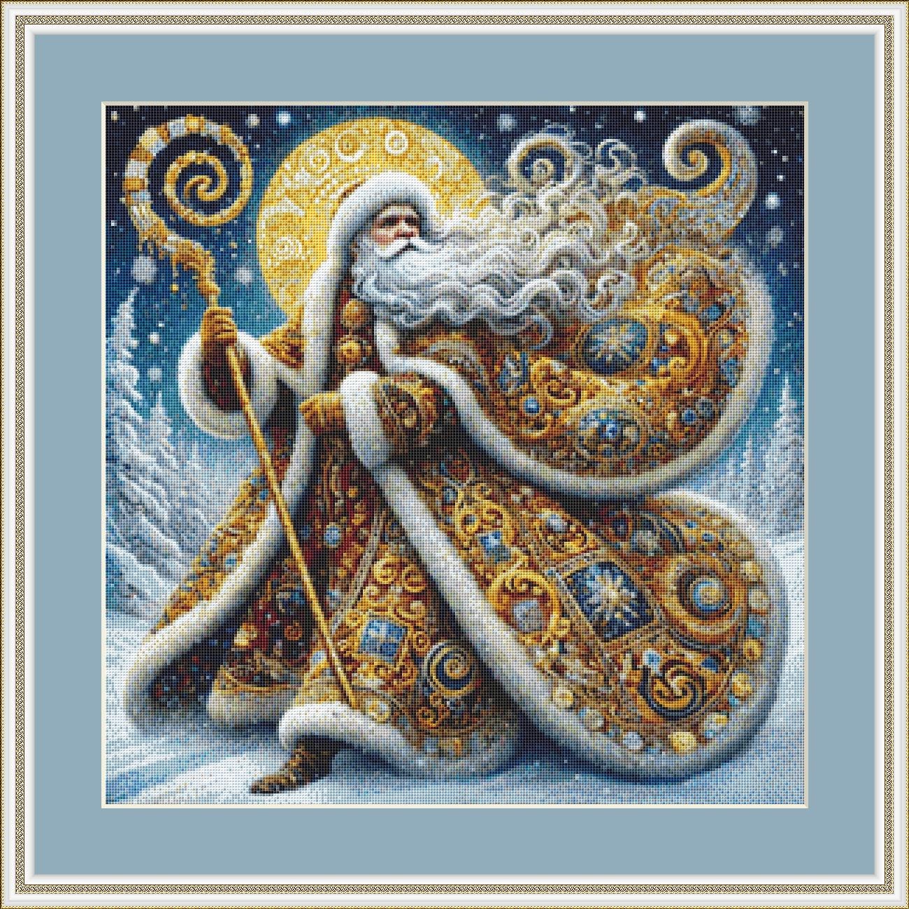 Gilded Father Christmas (Small) counted cross stitch pattern by Mystic Vision Gallery