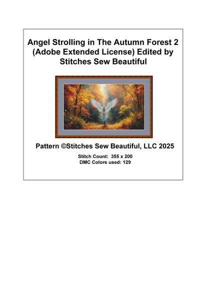 Angel Strolling in The Autumn Forest counted cross stitch pattern © Adobe Ext. License