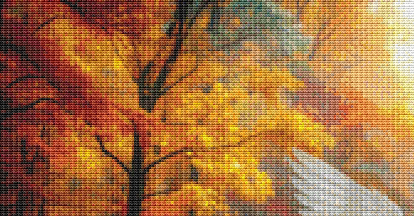 Angel Strolling in The Autumn Forest counted cross stitch pattern © Adobe Ext. License