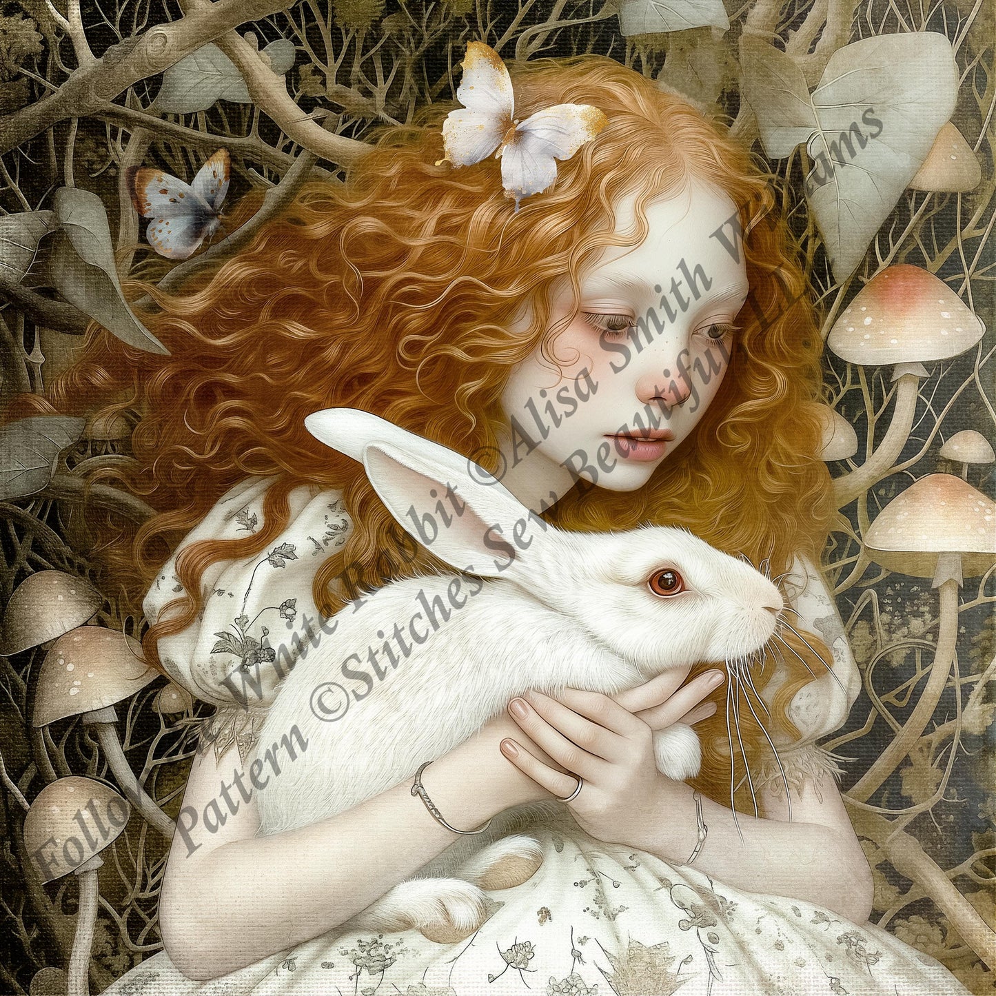 Follow the White Rabbit counted cross stitch pattern by Alisa Smith Williams