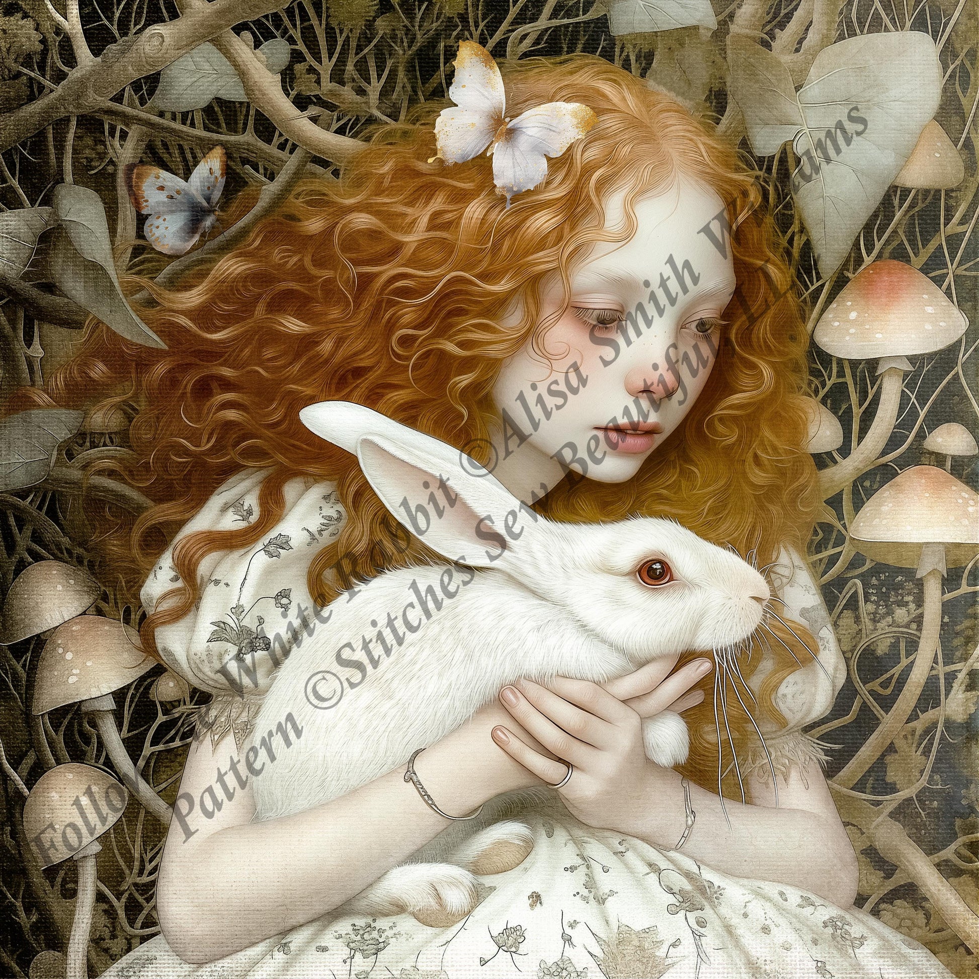 Follow the White Rabbit counted cross stitch pattern by Alisa Smith Williams