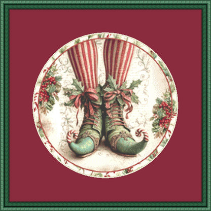 Elf Legs (Round) counted cross stitch pattern by Ivy Cottage Home