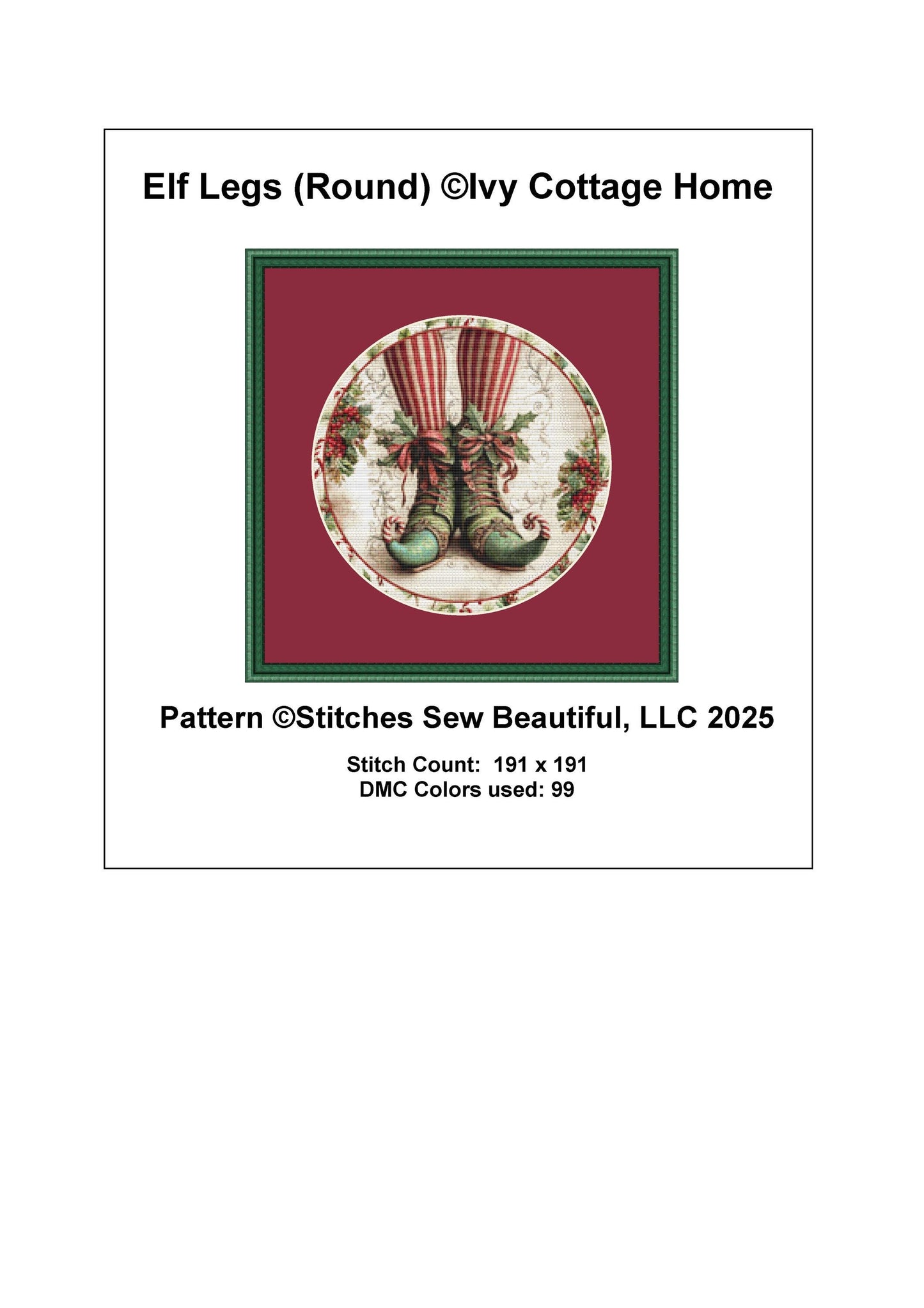 Elf Legs (Round) counted cross stitch pattern by Ivy Cottage Home