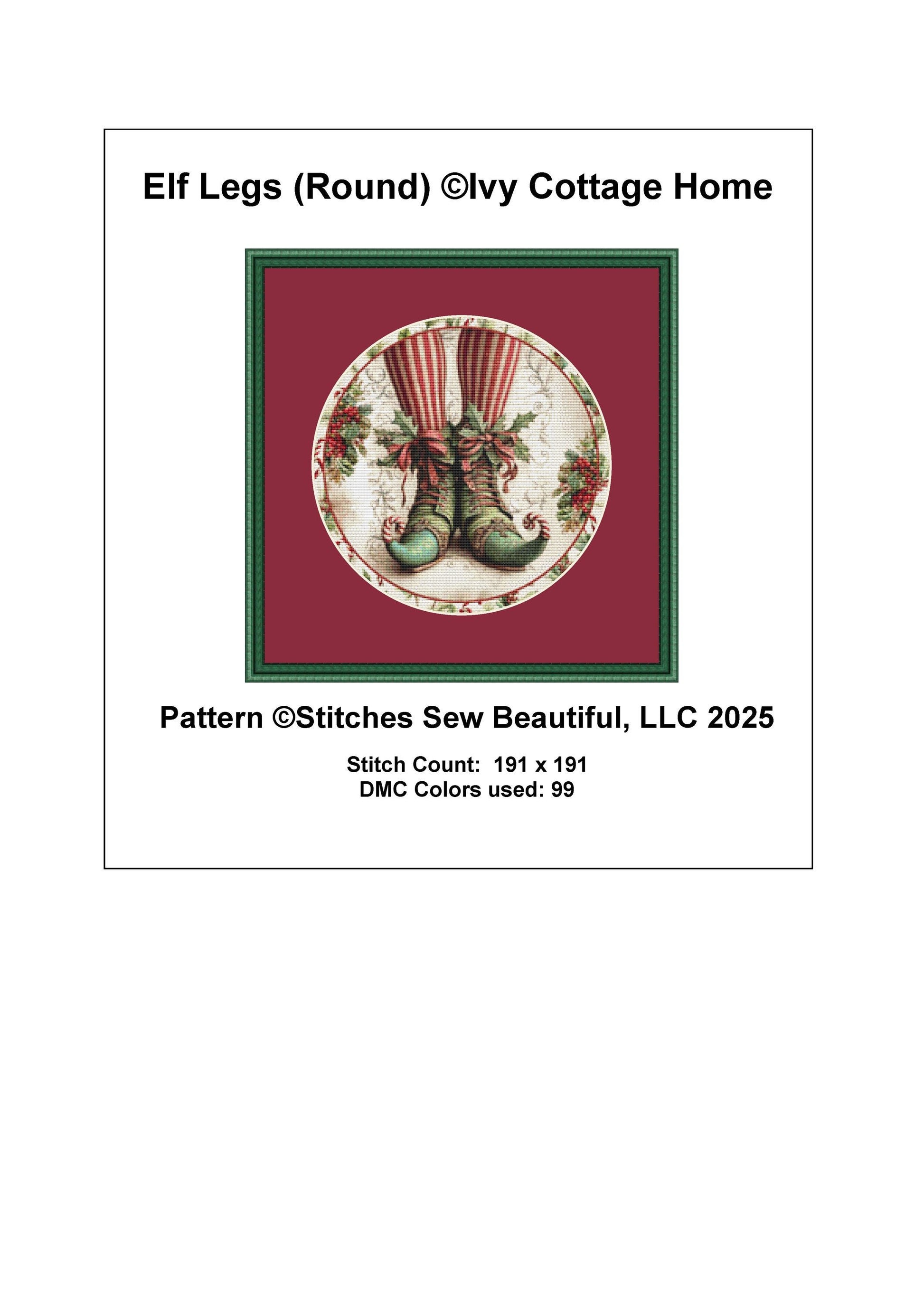 Elf Legs (Round) counted cross stitch pattern by Ivy Cottage Home