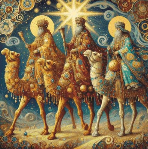 Three Wise Men Under a Guiding Star counted cross stitch pattern by Mystic Vision Gallery