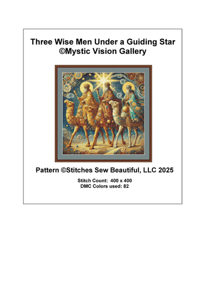 Three Wise Men Under a Guiding Star counted cross stitch pattern by Mystic Vision Gallery