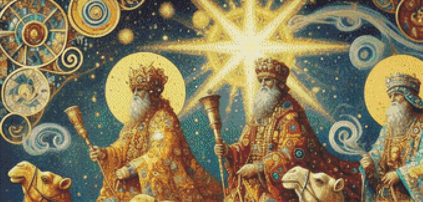 Three Wise Men Under a Guiding Star counted cross stitch pattern by Mystic Vision Gallery