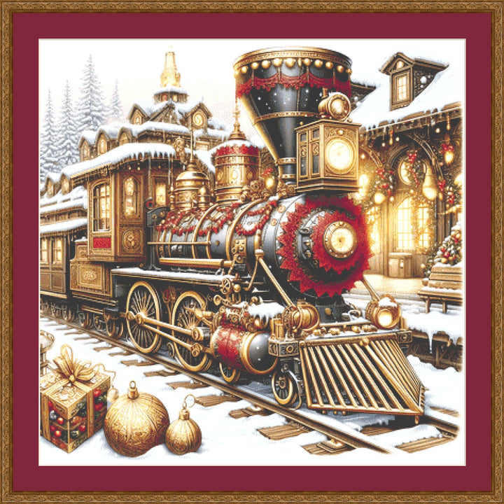 Steampunk Christmas Train counted cross stitch pattern by AdneLStudio