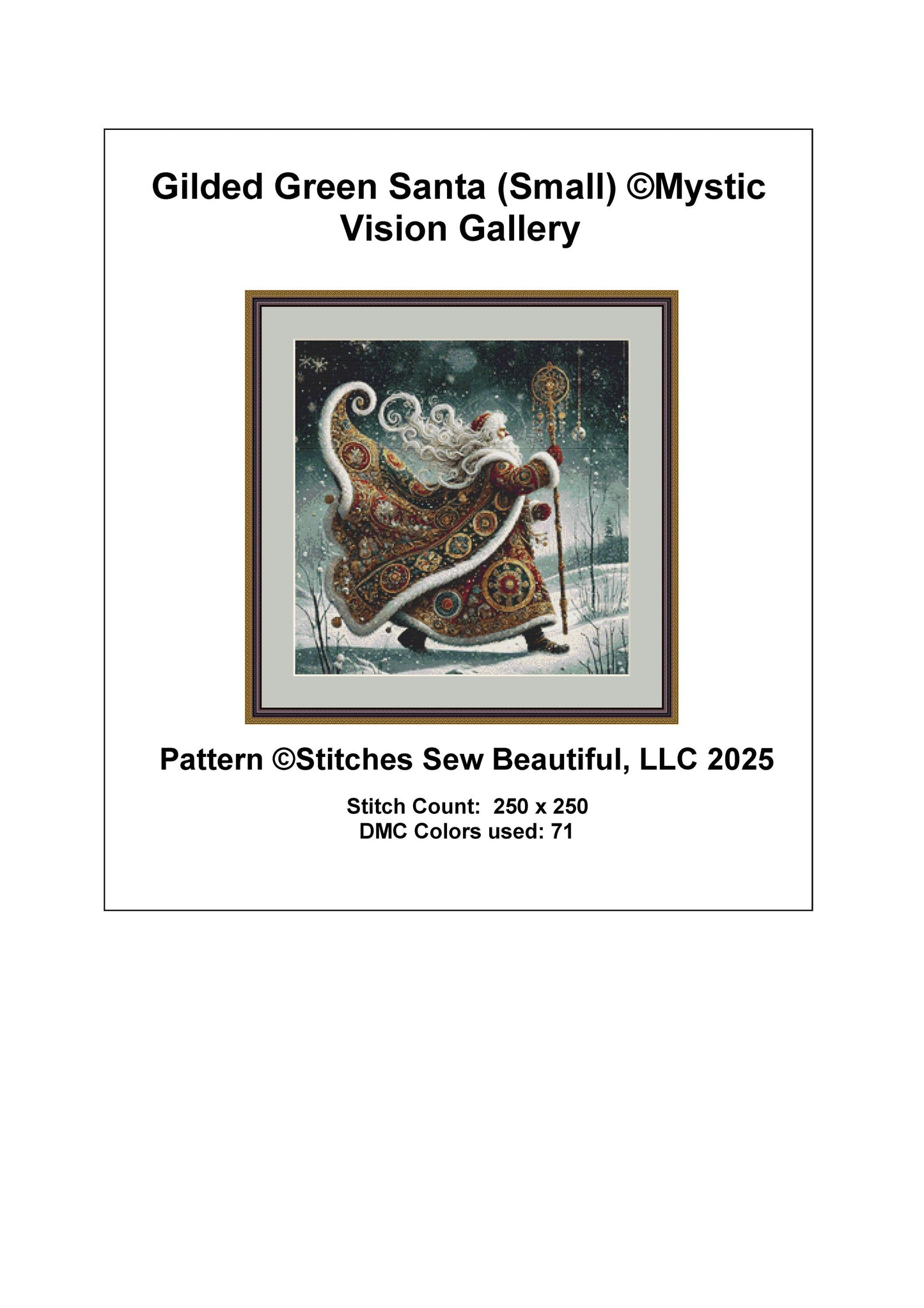 Gilded Green Santa (Small) counted cross stitch pattern by Mystic Vision Gallery