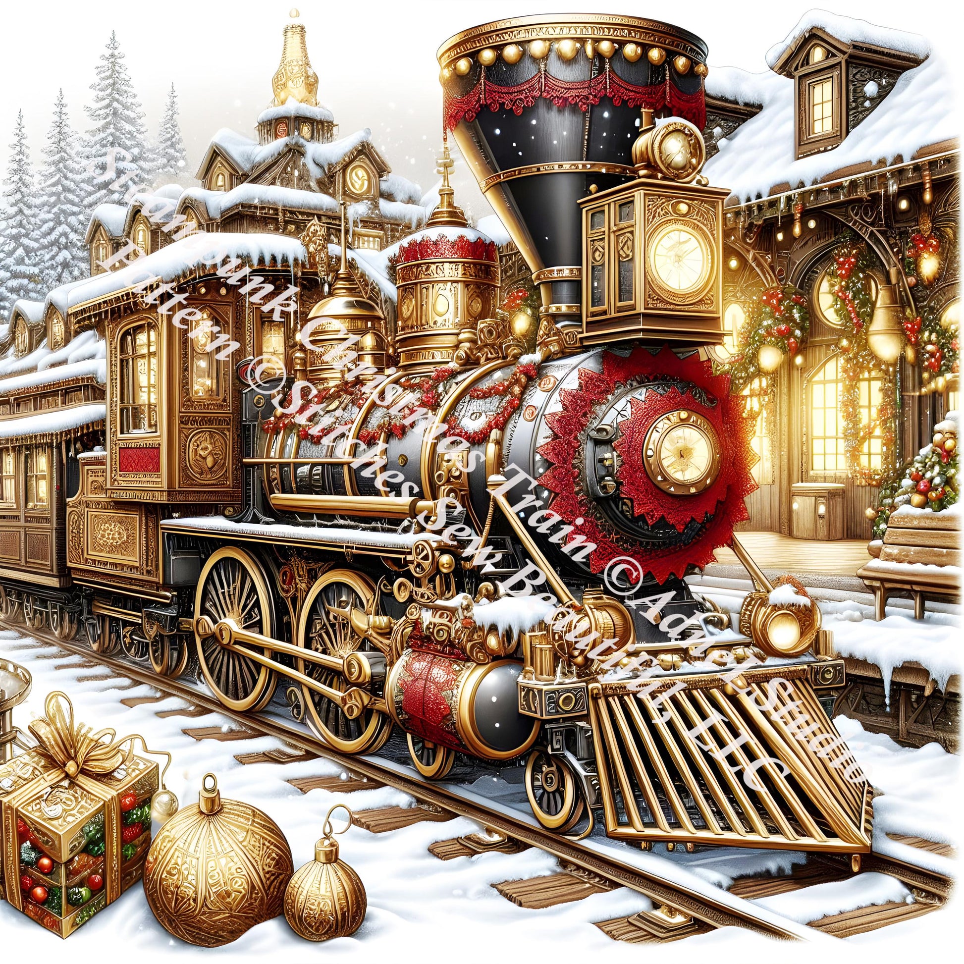 Steampunk Christmas Train (Small) counted cross stitch pattern by AdneLStudio