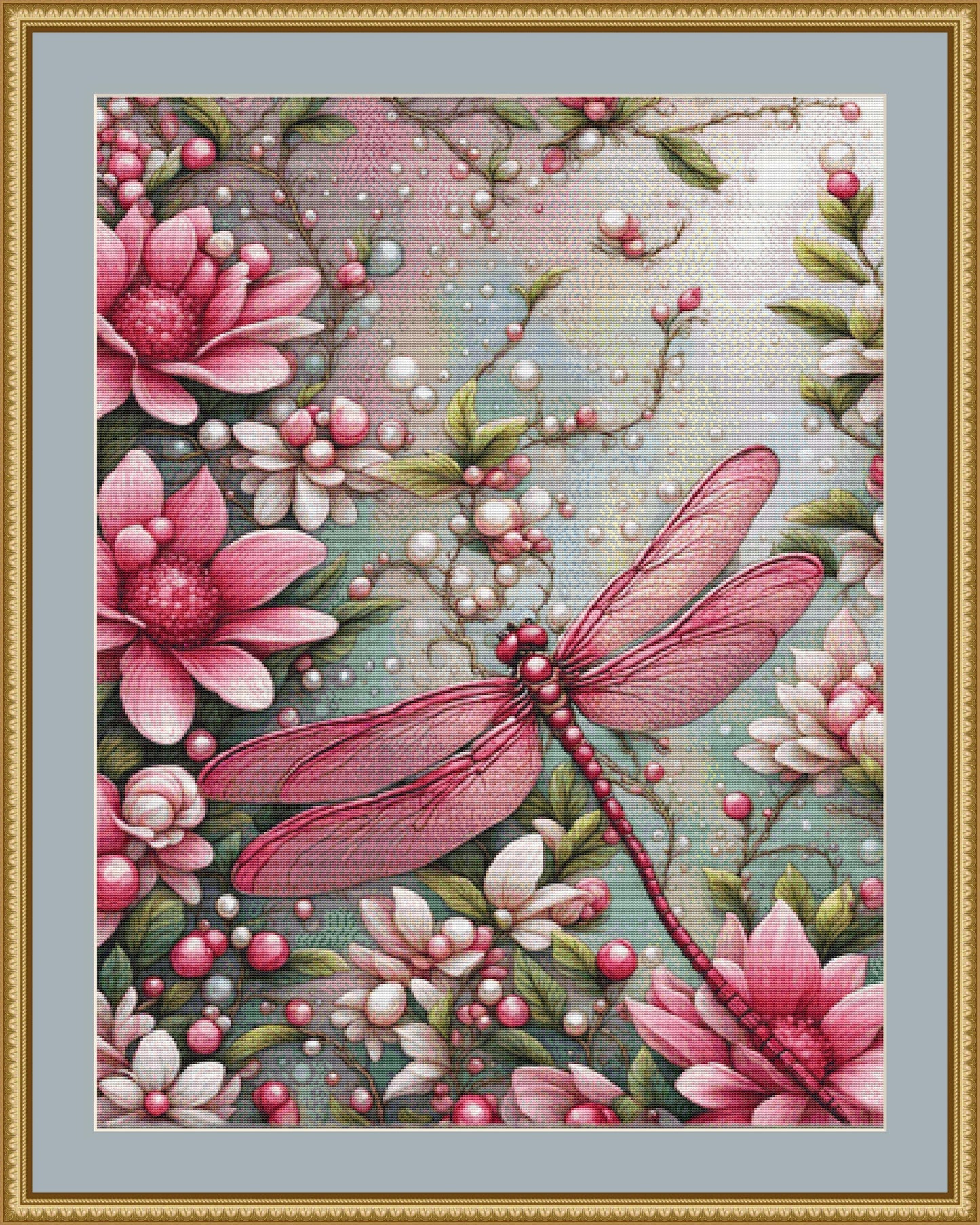 Pink Dragonfly counted cross stitch pattern by Fantasia Dream