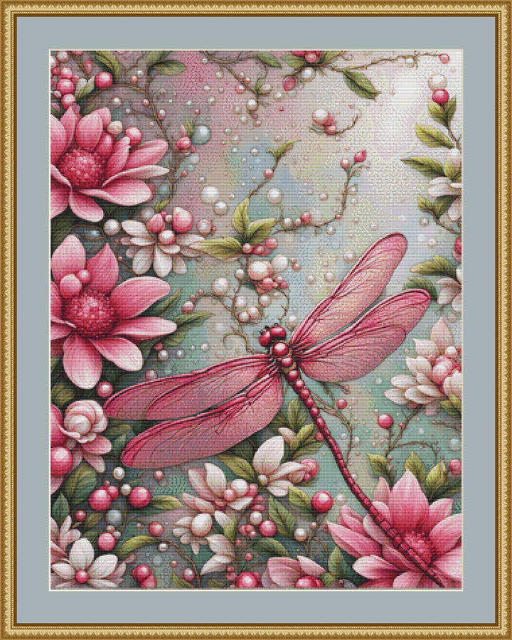 Pink Dragonfly counted cross stitch pattern by Fantasia Dream