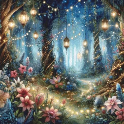 Magical Forest Lights counted cross stitch pattern by Fantasy Digitals