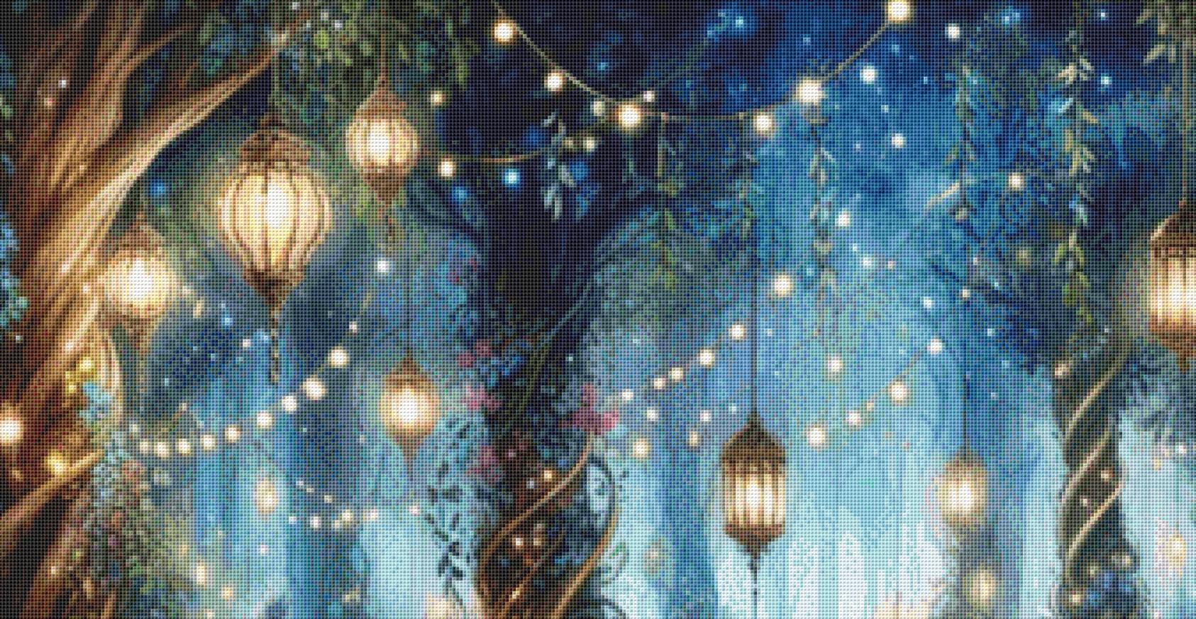 Magical Forest Lights counted cross stitch pattern by Fantasy Digitals