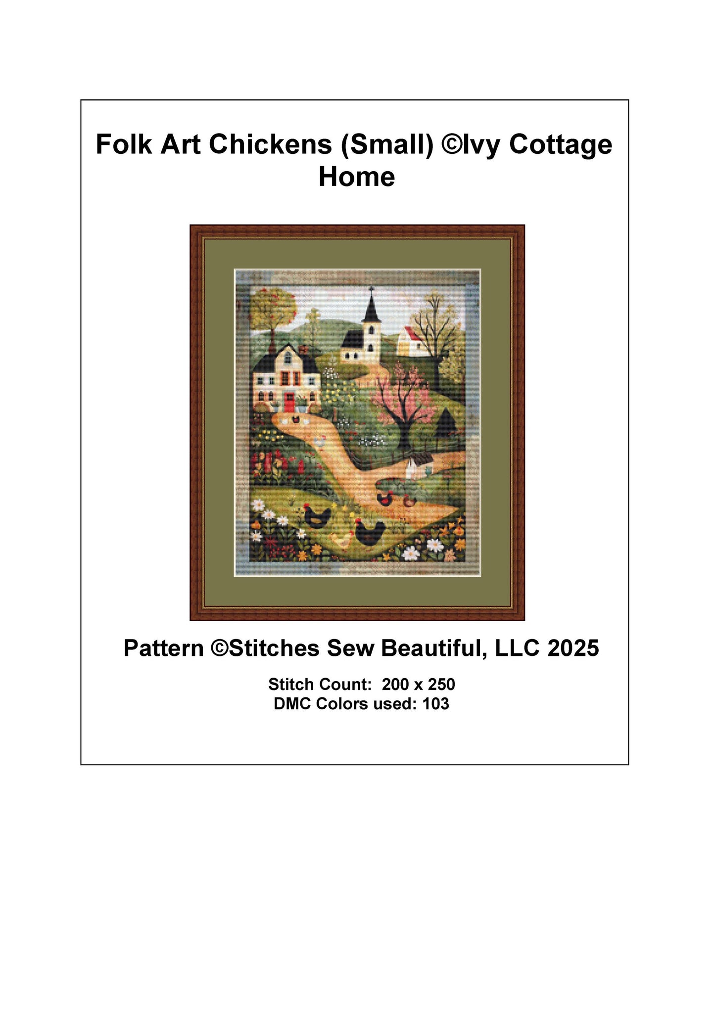 Folk Art Chickens (Small) counted cross stitch pattern by Ivy Cottage Home