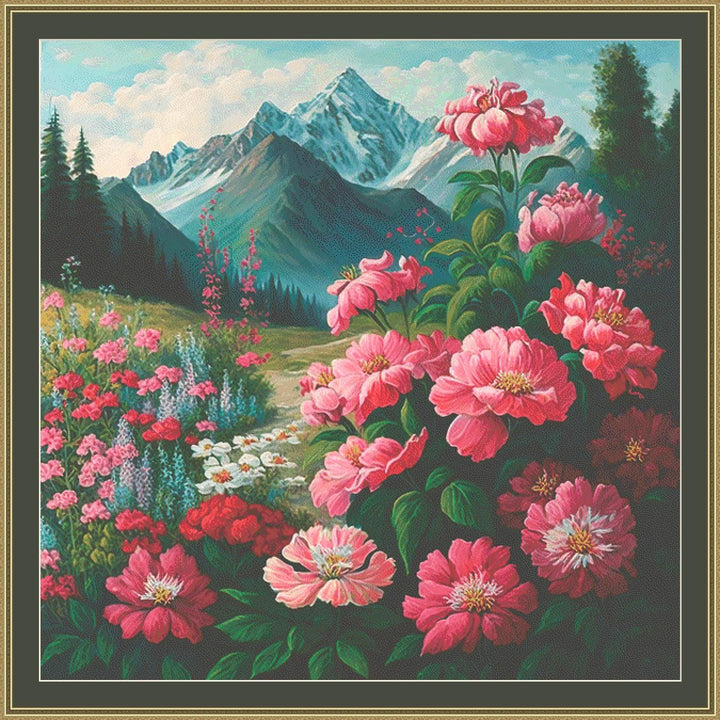 Mountain Meadow (Max Size/Color) counted cross stitch pattern by Peaceful Art Colors