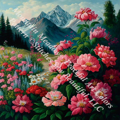 Mountain Meadow (Small) counted cross stitch pattern by Peaceful Art Colors