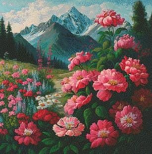 Mountain Meadow (Small) counted cross stitch pattern by Peaceful Art Colors