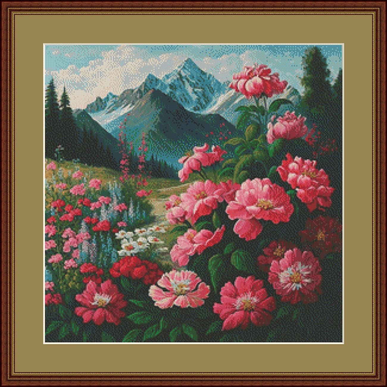 Mountain Meadow (Small) counted cross stitch pattern by Peaceful Art Colors