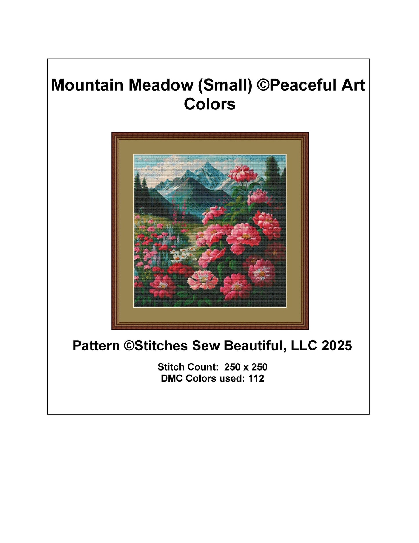 Mountain Meadow (Small) counted cross stitch pattern by Peaceful Art Colors