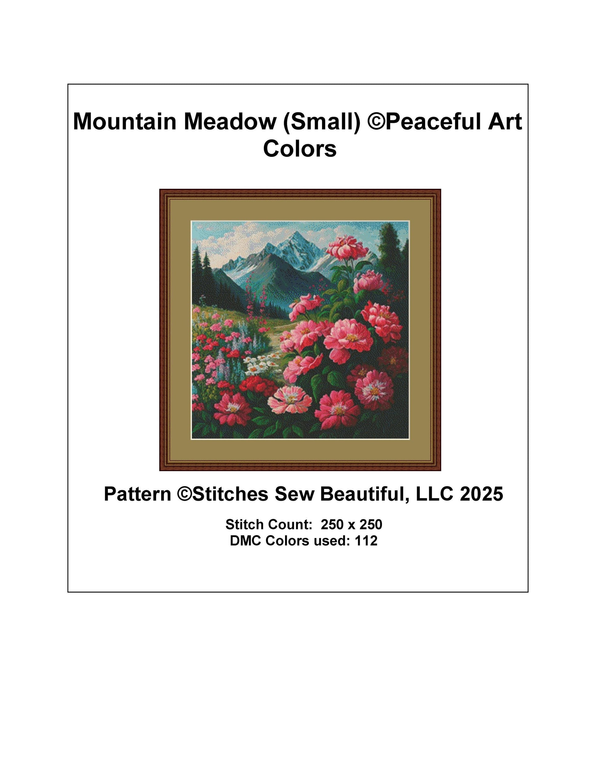 Mountain Meadow (Small) counted cross stitch pattern by Peaceful Art Colors
