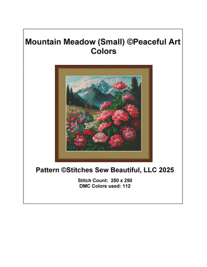 Mountain Meadow (Small) counted cross stitch pattern by Peaceful Art Colors