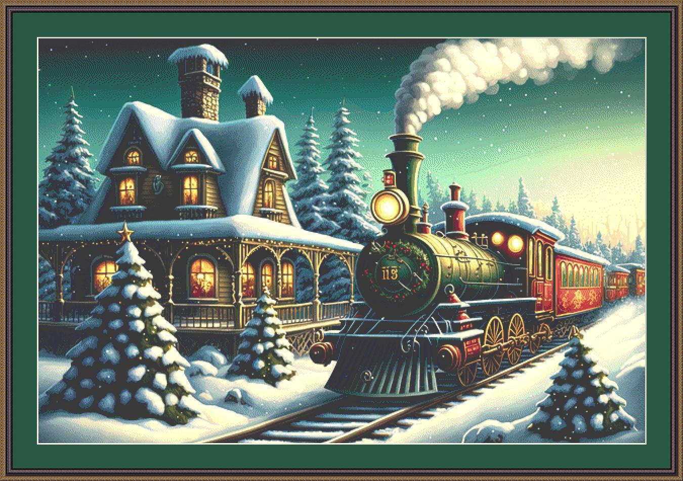 Christmas Train (Max Size/Color) counted cross stitch pattern ©Adobe Ext. License