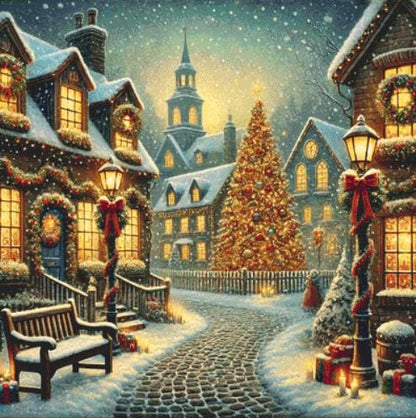 Nostalgic Christmas Town counted cross stitch pattern by Mystic Vision Gallery