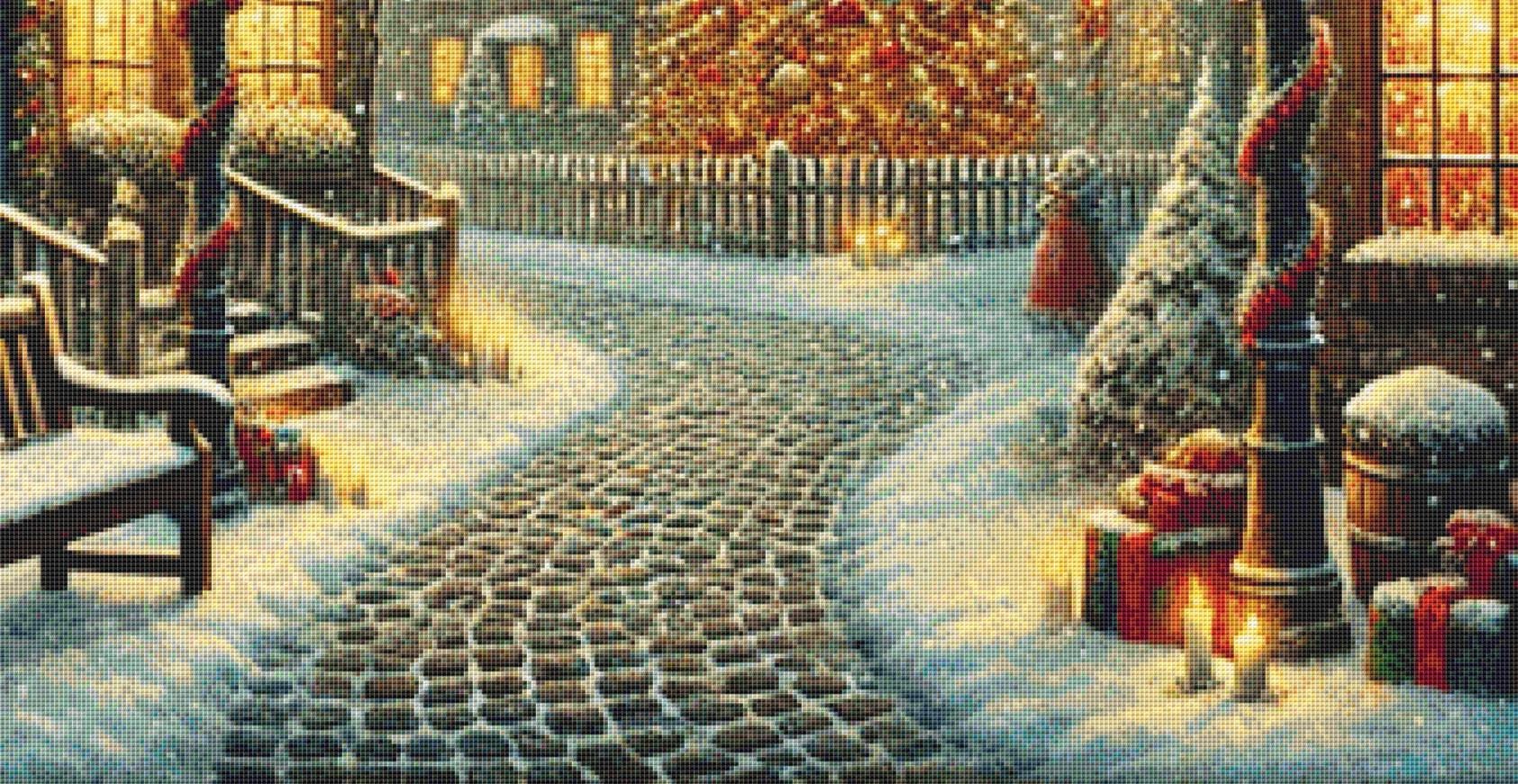 Nostalgic Christmas Town counted cross stitch pattern by Mystic Vision Gallery